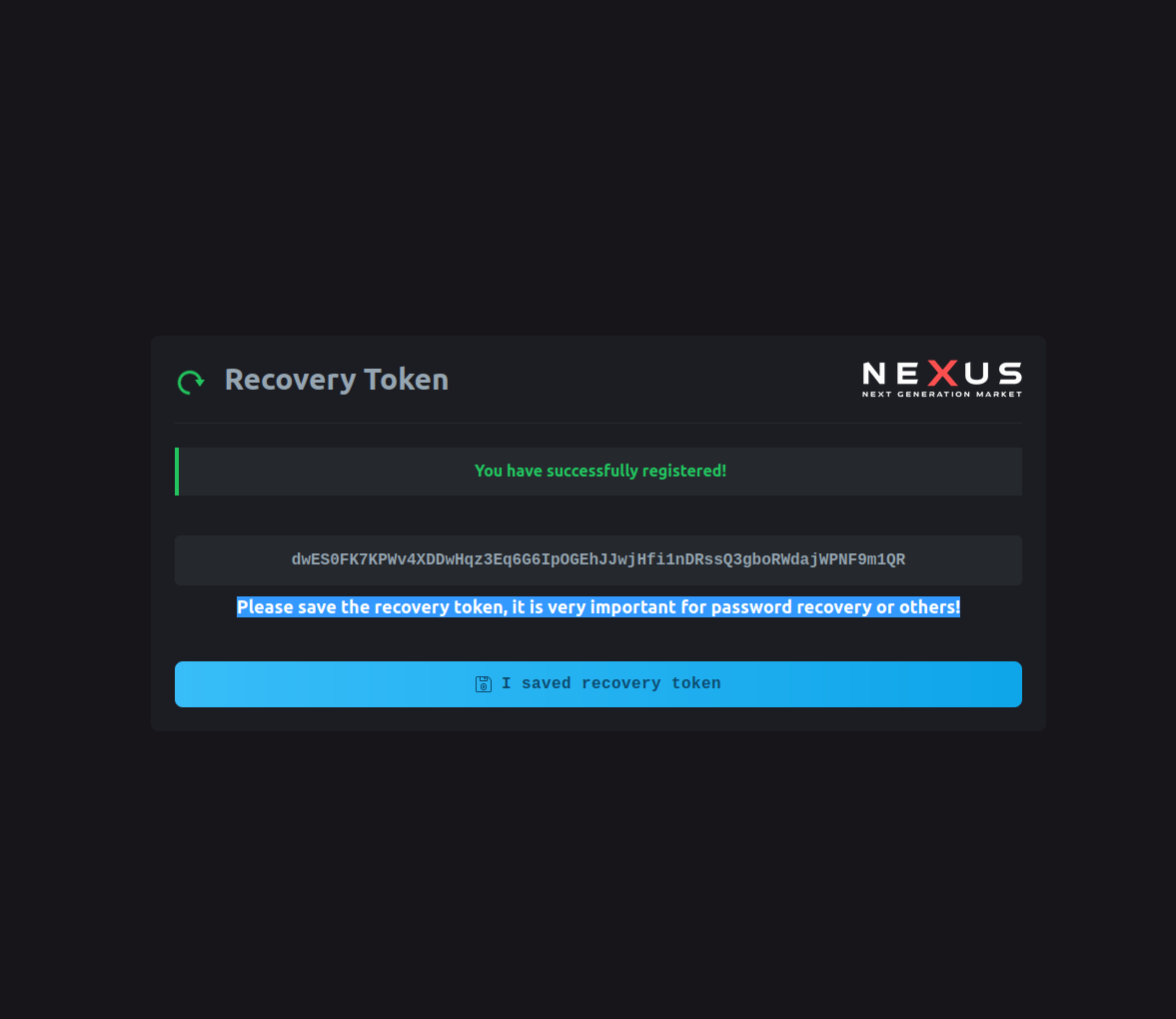 Recovery Token Example